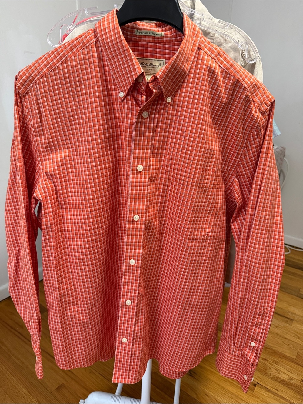 NWOT Eddie Bauer Orange Plaid Long-Sleeve Button-Down Shirt